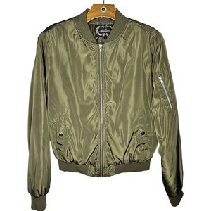 Ambiance Olive Green Army Style Zip-Up Bomber Flight Jacket - Junior Size L